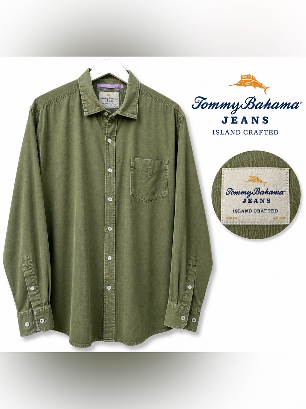 Tommy Bahama Jeans Men’s Button Down Shirt Green Cotton